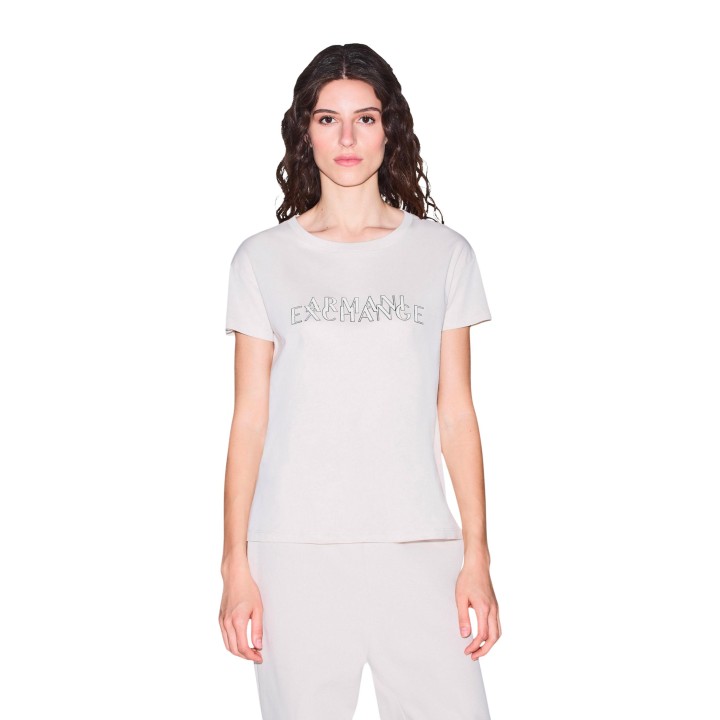 Camiseta de mujer Armani Exchange beige vista frontal
