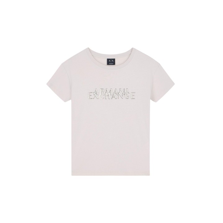 Camiseta de mujer Armani Exchange beige vista frontal en detalle