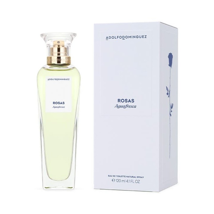 Perfume Rosas Agua Fresca de Adolfo Domínguez para mujer vista frontal con estuche