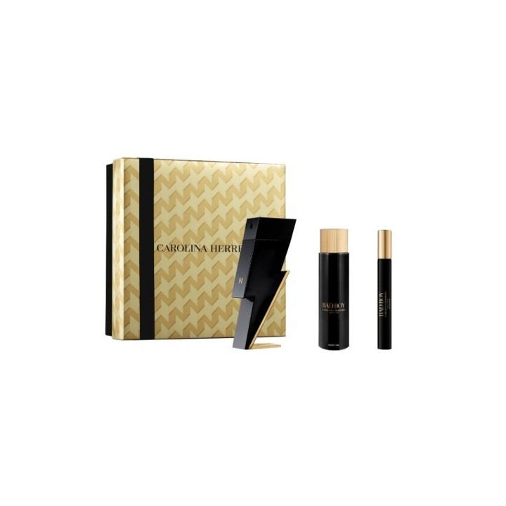 Set de perfume Bad Boy de C. Herrera para hombre en estuche dorado vista frontal