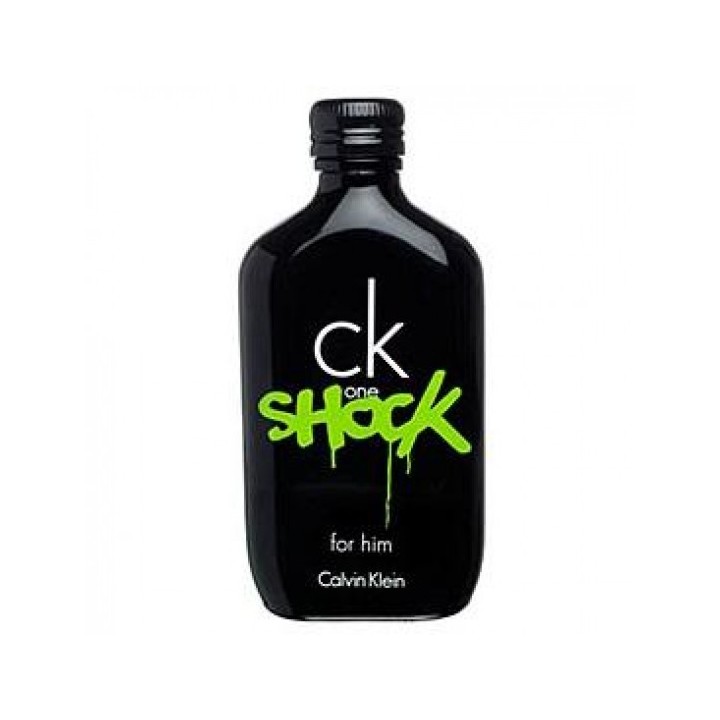 eau de toilette calvin klein ck one shock negra para hombre vista frontal con logo verde