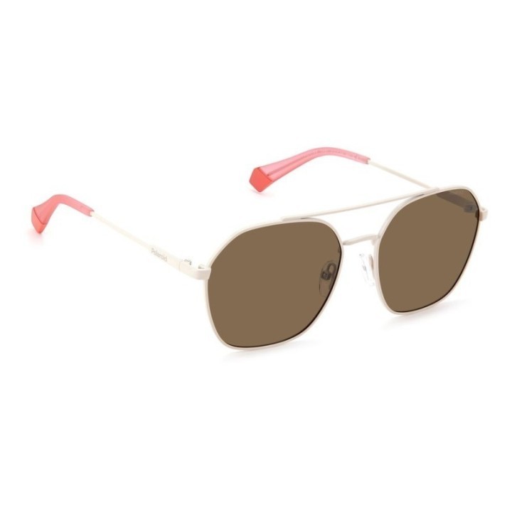 Gafas de sol Polaroid unisex en acero inoxidable beige con lentes polarizadas vista frontal