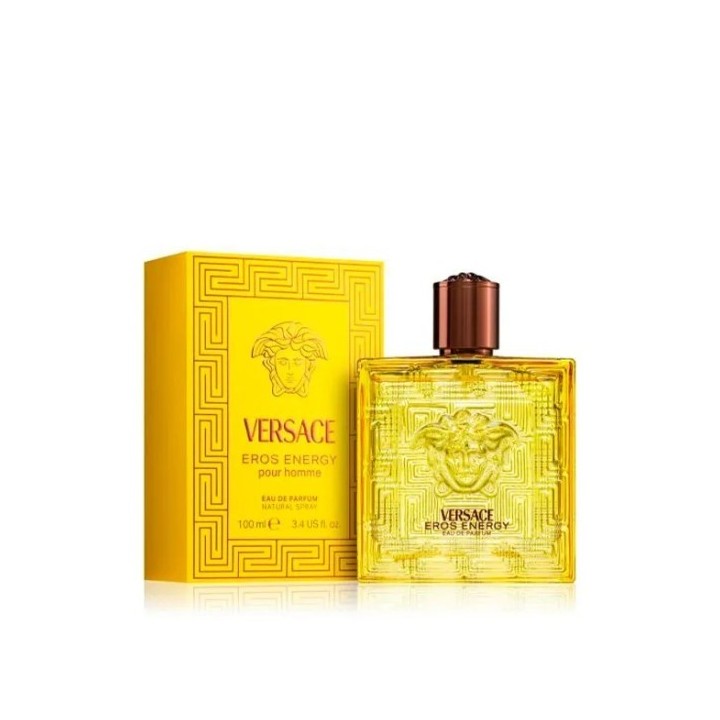 perfume versace eros energy para hombre amarillo vista frontal con caja