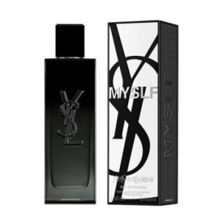 Perfume YSL Myself eau de parfum negro degradado vista frontal junto a la caja