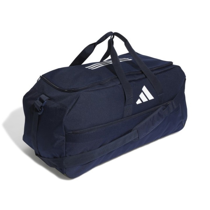 Bolsa de deporte Adidas unisex azul marino con logo blanco vista lateral