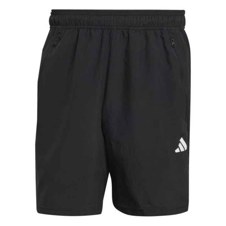 Shorts deportivos negros para hombre adidas vista frontal con logo blanco