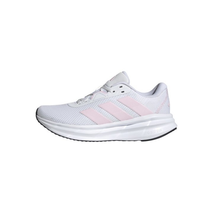 Zapatillas de running Adidas blancas con franjas rosas para mujer vista lateral