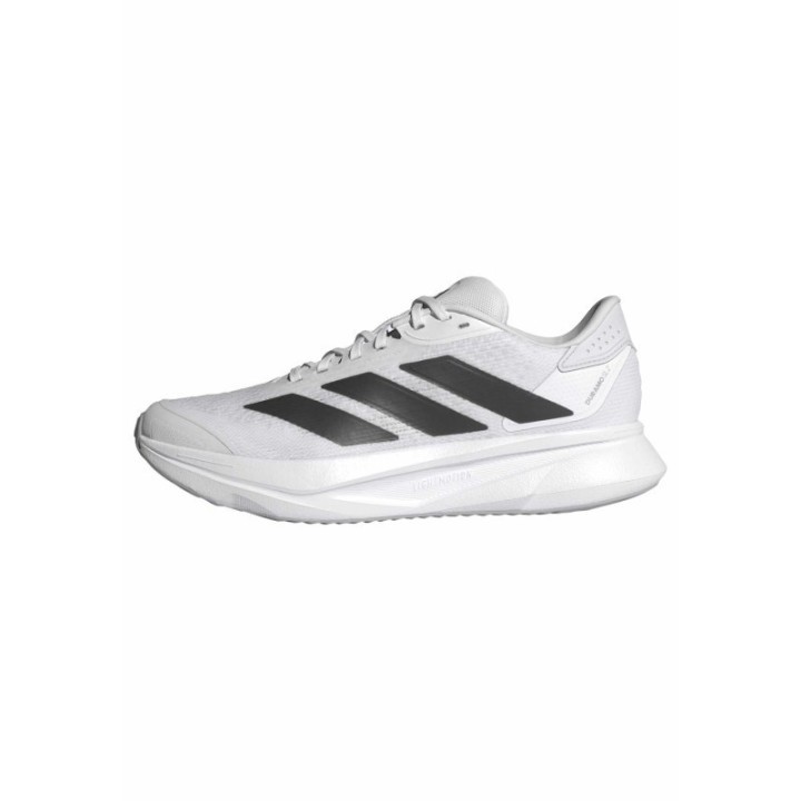 Zapatillas de running blancas para mujer Adidas vista lateral con tres franjas negras