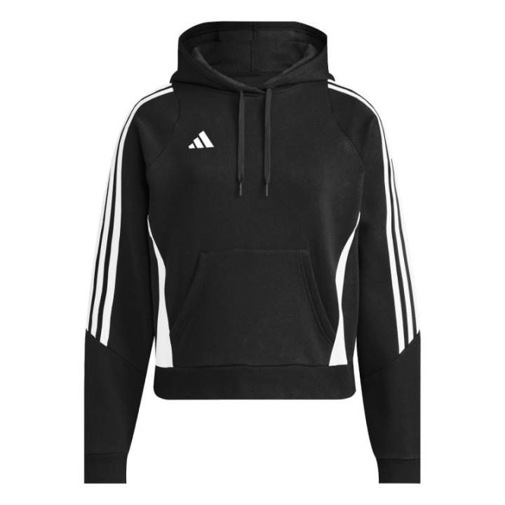 sudadera con capucha adidas negra con franjas blancas para mujer vista frontal