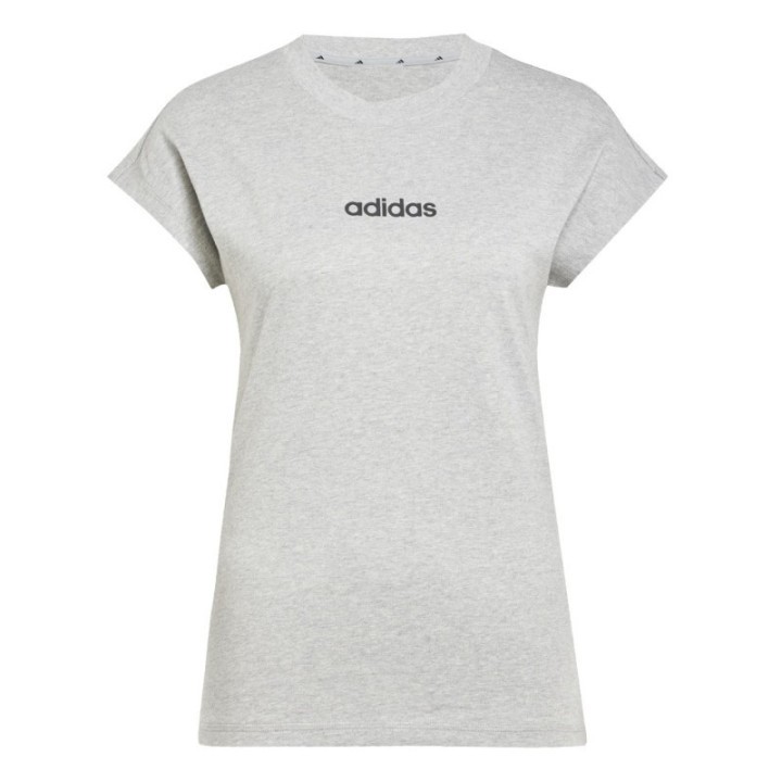 Camiseta gris jaspeada para mujer Adidas con logo negro vista frontal
