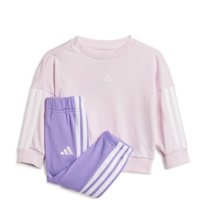 Conjunto chándal unisex Adidas con sudadera rosa claro y pantalón lila vista frontal