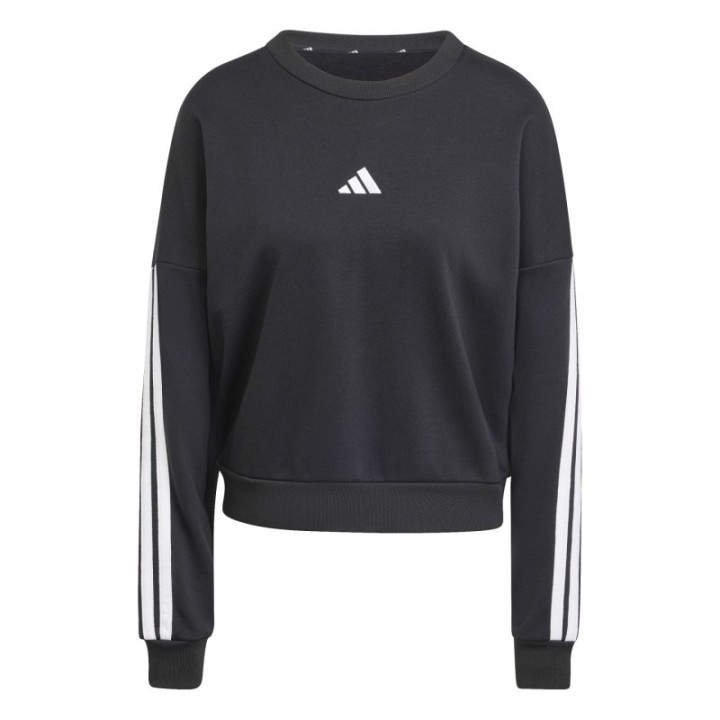 Sudadera adidas para mujer negra con tres rayas blancas vista frontal