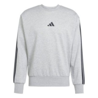 Sudadera gris jaspeada para hombre Adidas vista frontal con logo central y tres franjas en las mangas