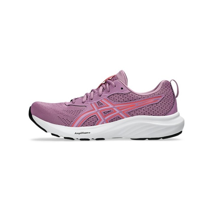 Zapatillas de running Asics para mujer en tono lila con detalles coral vista lateral