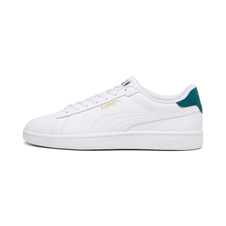Zapatillas Puma Smash 3.0 blancas con talón verde para hombre vista lateral