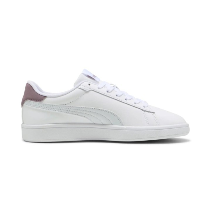 Zapatillas Puma para mujer blancas con talón rosa vista lateral