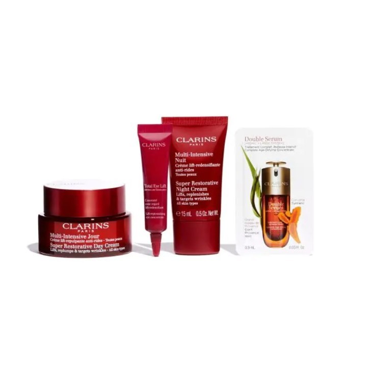 Estuche facial Clarins Multi-Intensiva piel normal detalle de los productos premium