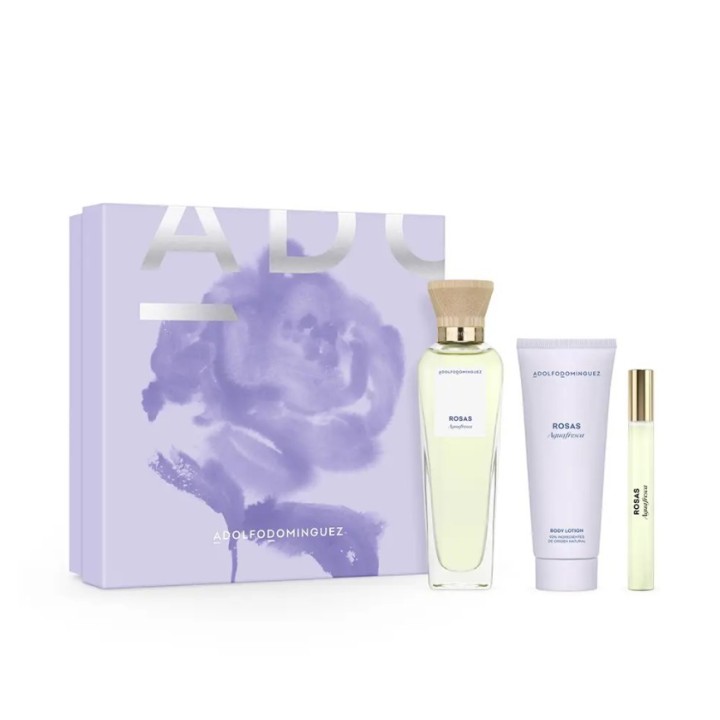 Perfume Adolfo Dominguez agua rosas estuche 120 con crema y vaporizador frontal