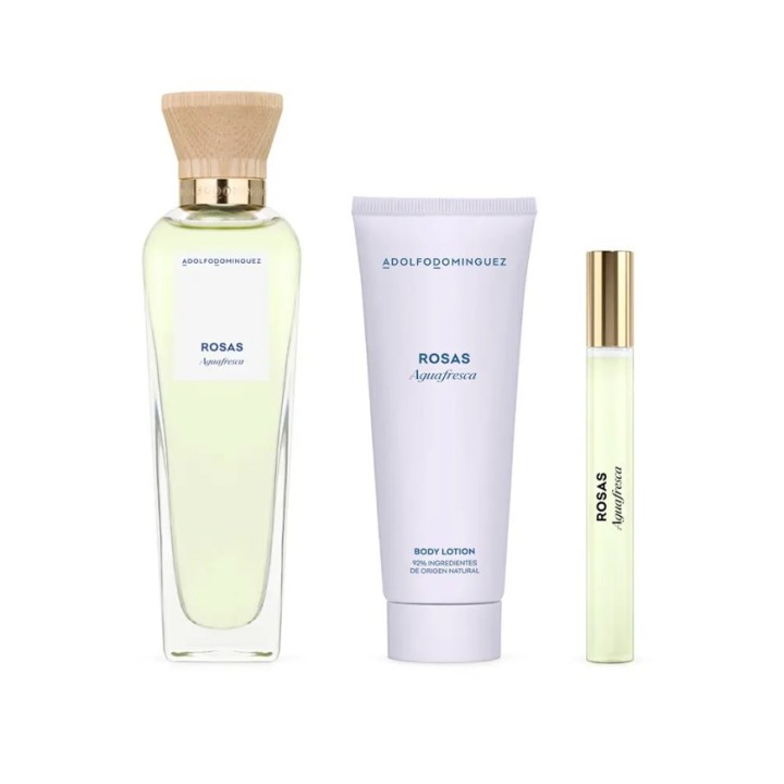 Perfume Adolfo Dominguez agua rosas estuche 120 con crema y vaporizador detalle