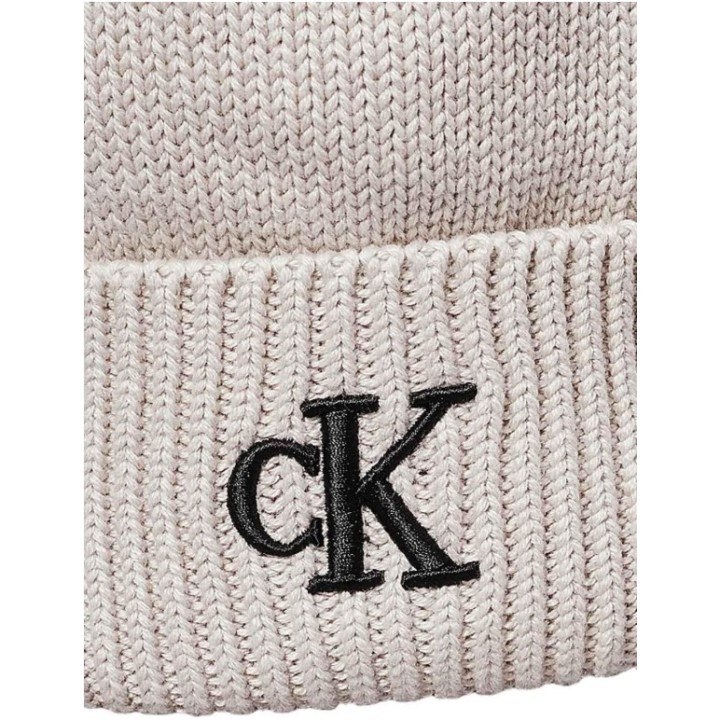 Gorro beige para mujer Calvin Klein en mezcla algodón-acrílico detalle