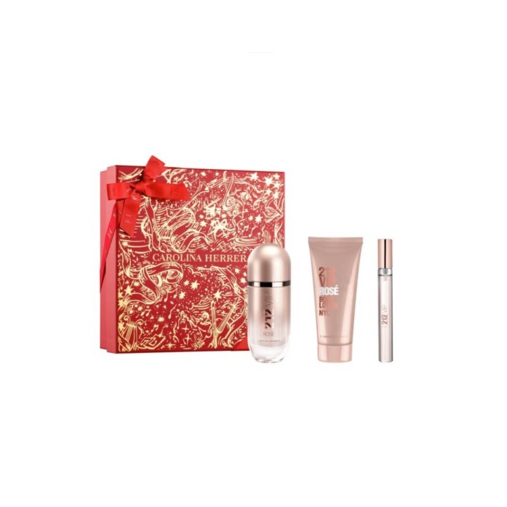 Estuche con perfume Carolina Herrera 212 vip rosé y 2 productos de regalo