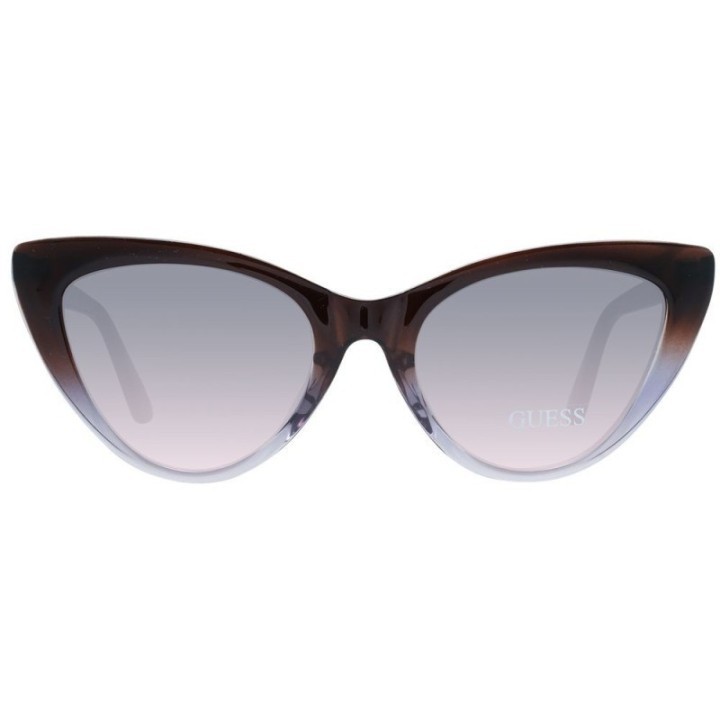 Gafas de sol cat-eye marrón para mujer Guess vista frontal con lentes moradas degradadas