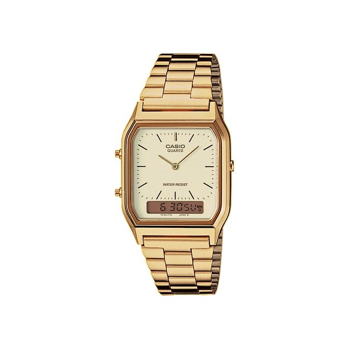 Reloj Casio AQ-230GA unisex dorado analogico-digital con pulsera de acero vista frontal