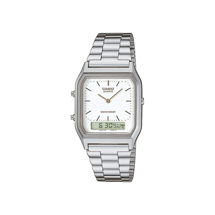 Reloj Casio AQ-230A unisex plateado analogico-digital con pulsera de acero vista frontal