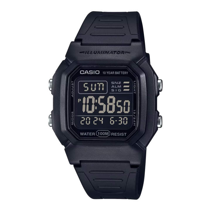 Reloj digital Casio unisex negro con correa de resina vista frontal