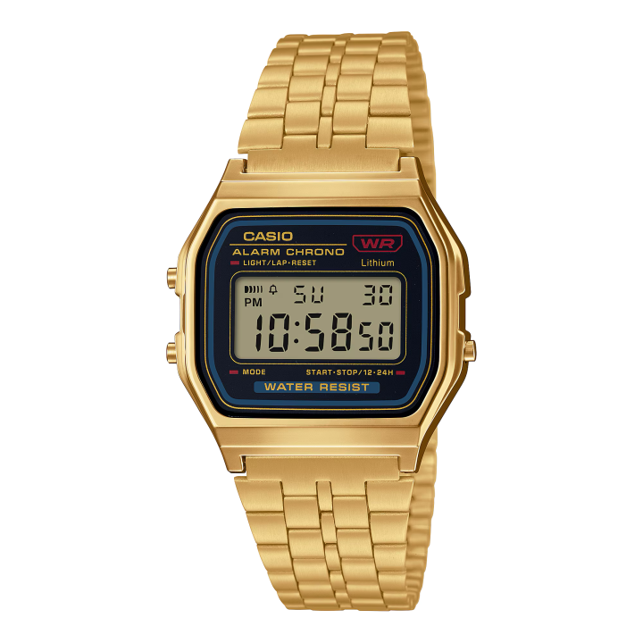 Reloj digital Casio A159WGEA-1 dorado con brazalete metálico, vista frontal