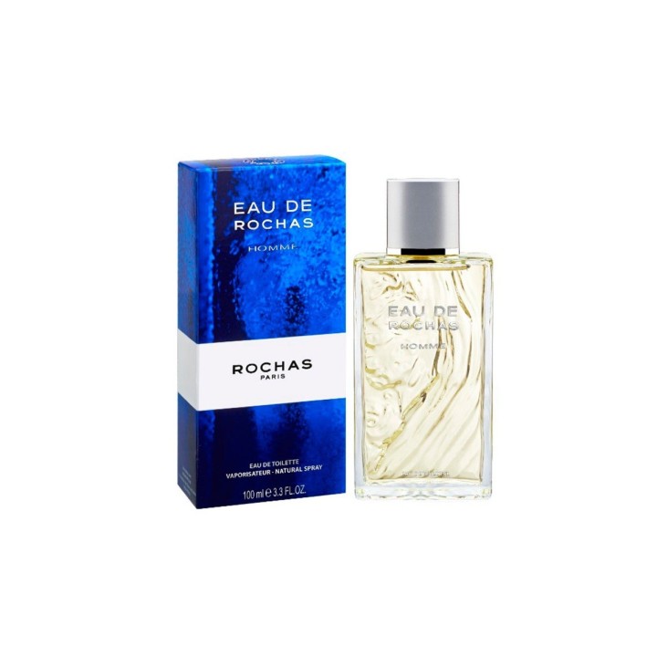 colonia Rochas homme para hombre frasco azul con caja vista frontal