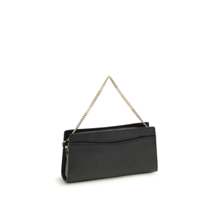 bolso de cuero negro para mujer Michael Kors vista frontal con cadena dorada y cierre con candado