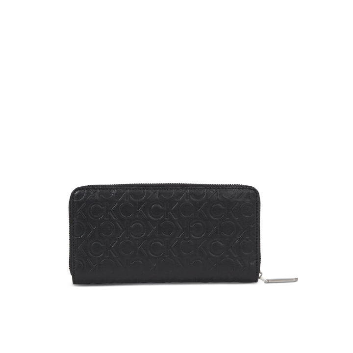 Cartera Calvin Klein rectangular grande de poliéster negra dorsal
