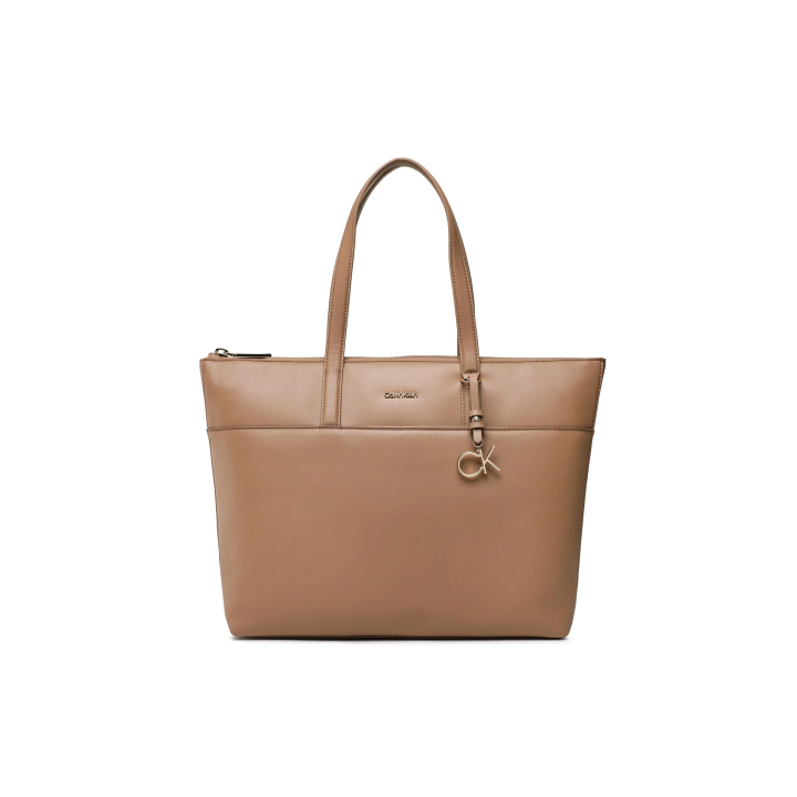 bolso shopper de poliester reciclado beige para mujer Calvin Klein vista frontal