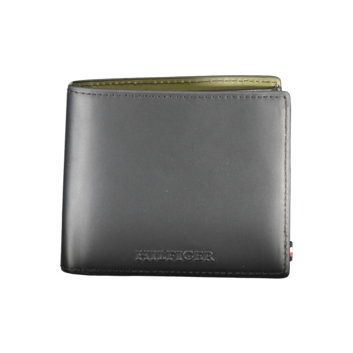 Cartera Tommy Hilfiger de piel negra moderna frontal