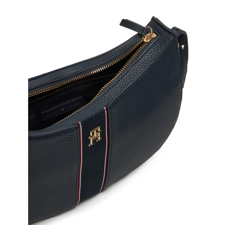 bolso hobo azul para mujer Tommy Hilfiger con logo y detalle de cinta central interior