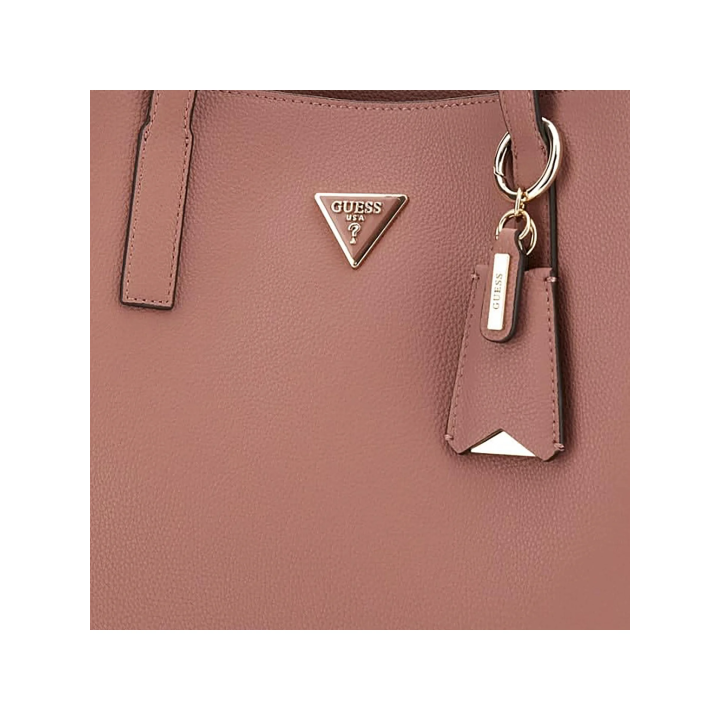 bolso tote de polietileno rosa para mujer Guess vista frontal logo detalle