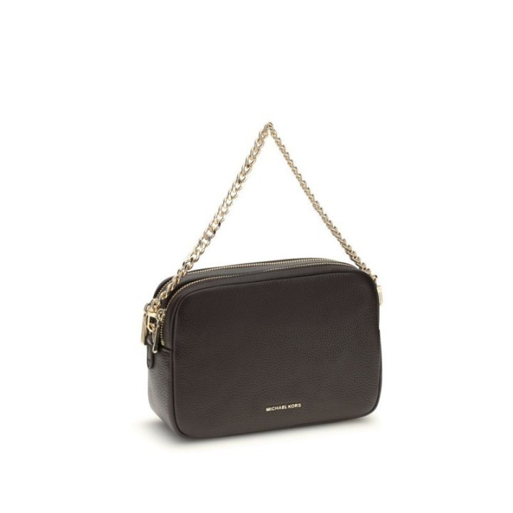 bolso de cuero marrón para mujer Michael Kors vista frontal con cadena dorada