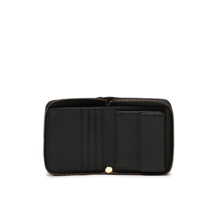 Cartera Guess negra de polietileno para mujer vista interior con logo dorado