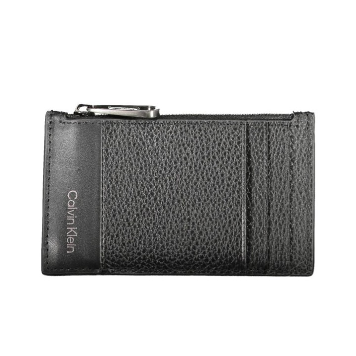 Cartera negra segura con cremallera vista frontal