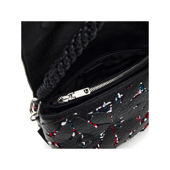 Bolso Desigual estilo rock de polietileno negro detalle interior