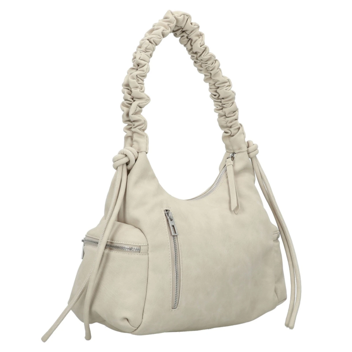 bolso de hombro beige para mujer Desigual vista lateral con logo en relieve