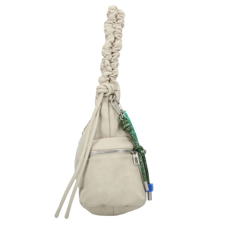 bolso de hombro beige para mujer Desigual vista lateral dos con logo en relieve