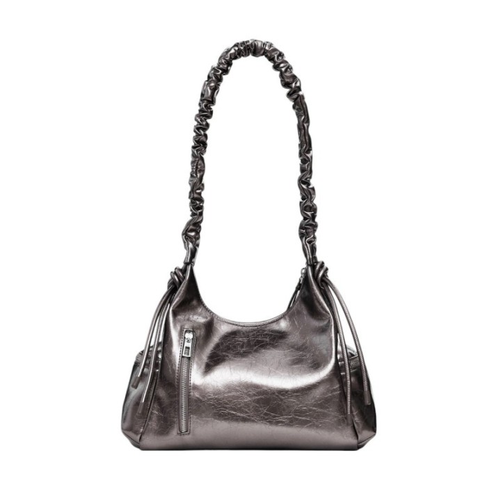 bolso bronce de polietileno para mujer Desigual vista dorsal con asa fruncida y logo en relieve