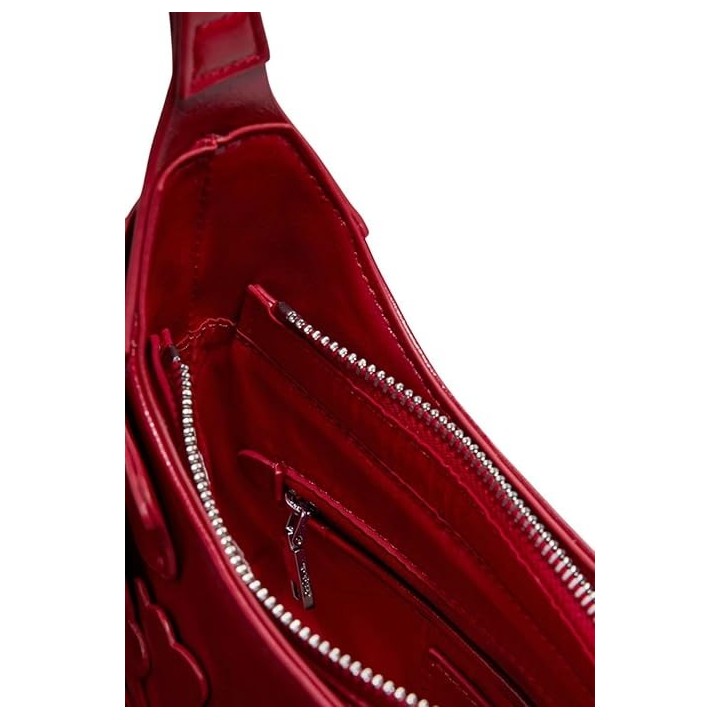 bolso de hombro rojo de polietileno para mujer Desigual vista frontal interior detalle