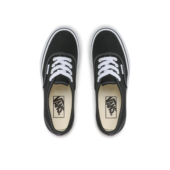Zapatillas Vans Authentic unisex negras detalle del tejido y costuras vista arriba