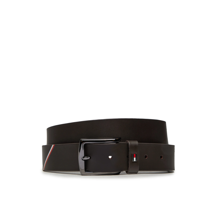 Cinturón Tommy Hilfiger de piel marrón sobrio vista general