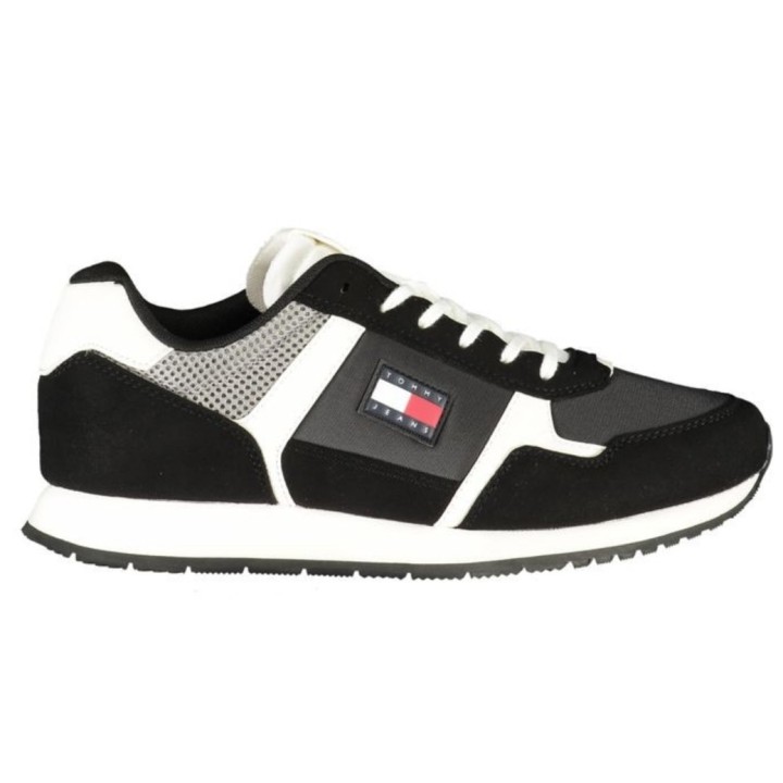 Zapatilla deportiva negra de poliester para hombre Tommy Hilfiger vista lateral con logo