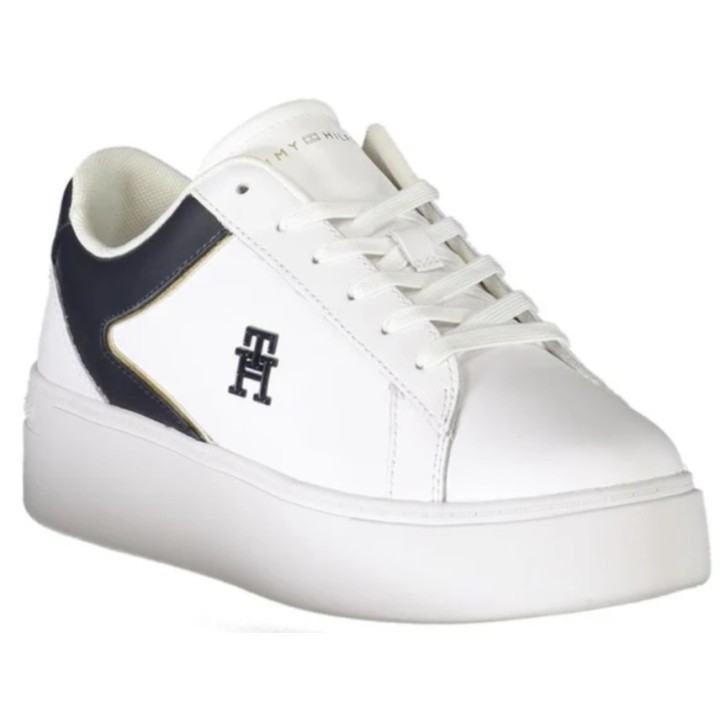 Zapatillas blancas de poliéster para mujer Tommy Hilfiger vista lateral 2 con logo y detalle en contraste