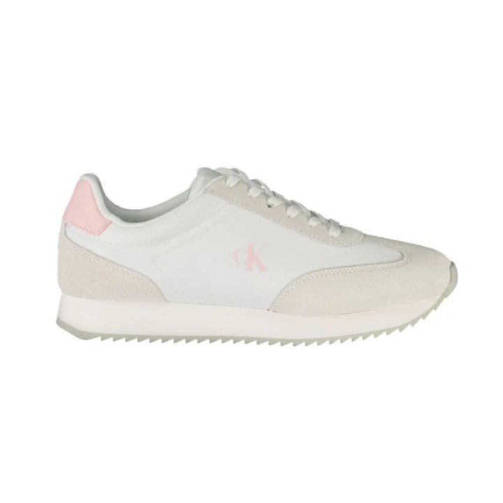 Zapatilla deportiva blanca con detalles rosa para mujer Calvin Klein vista lateral